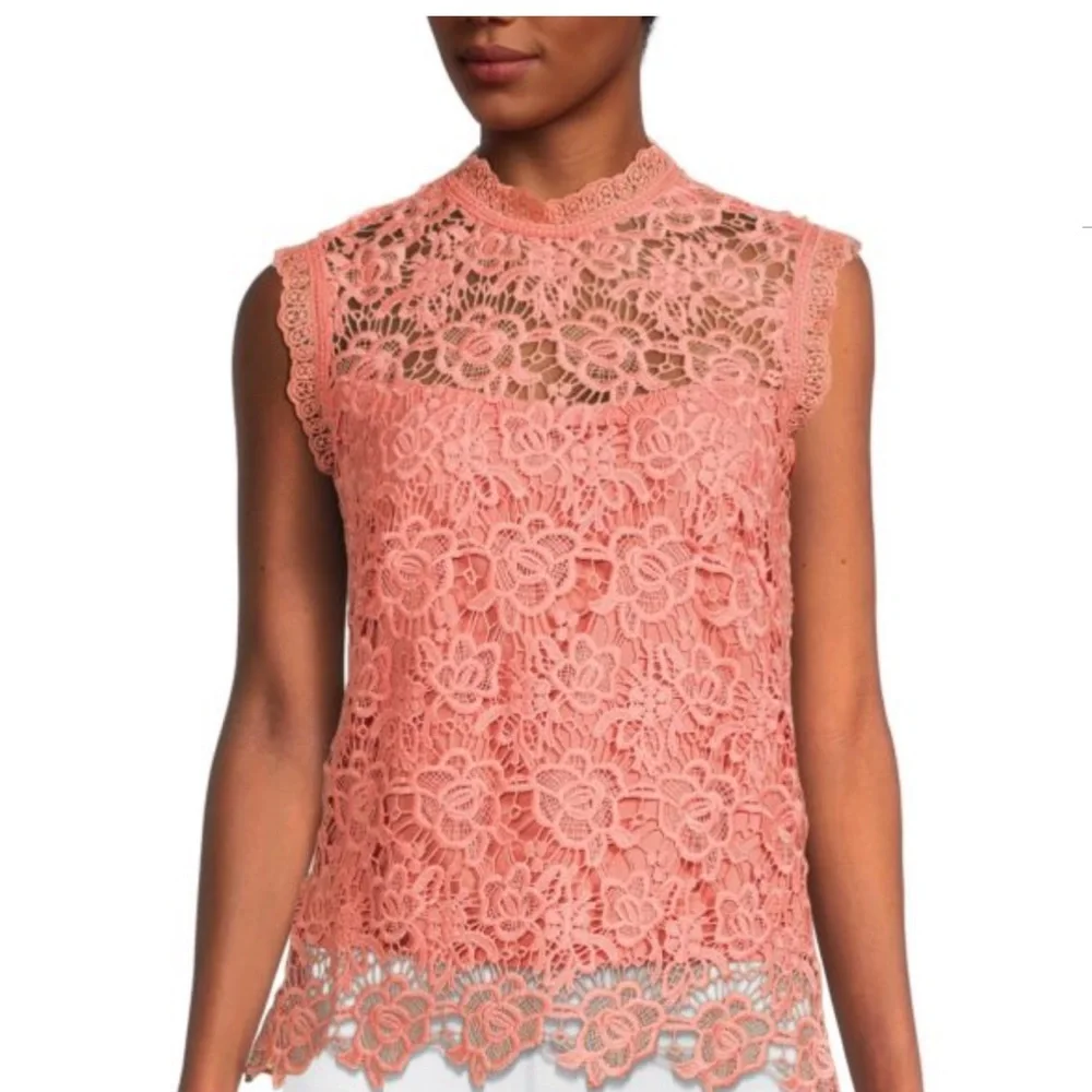 Lace Sleeveless Top Coral MSRP $89 - Picture 1 of 7